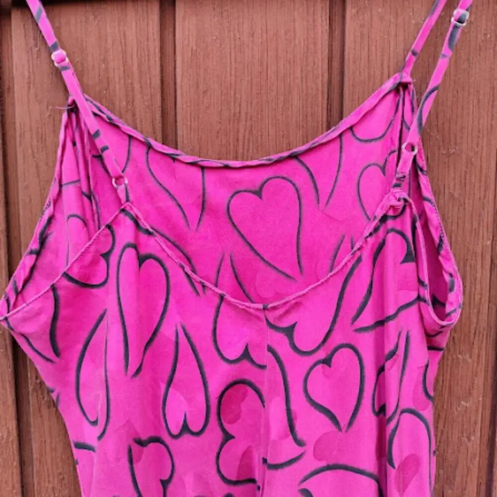 LAURA LEIGH | Hot Pink Silk Slip Dress Hearts Print 90S Y2K Nightie Dress M